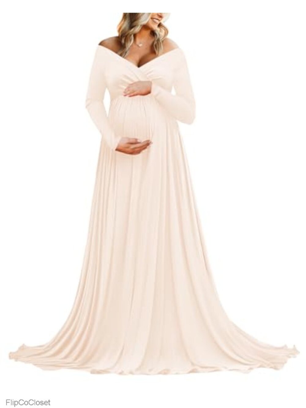 Off Shoulder Maternity Maxi Dress Photoshoot Floor Length Stretchy